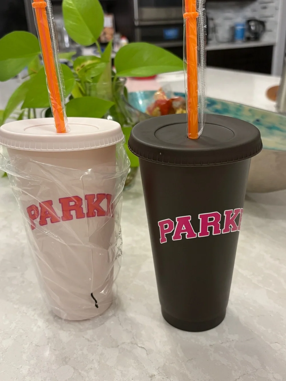 PARKE 1 x White & Orange Reusable Tumbler Cup lid with Orange Straw.